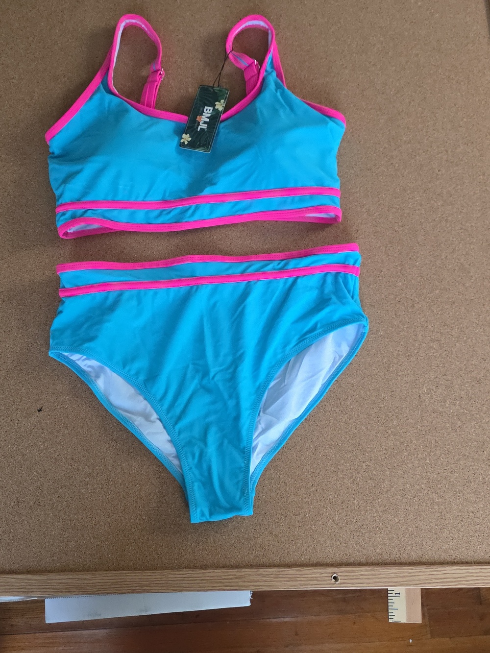 Bright Aqua Bikini with Hot Pink Trim 2PC NWT Lg